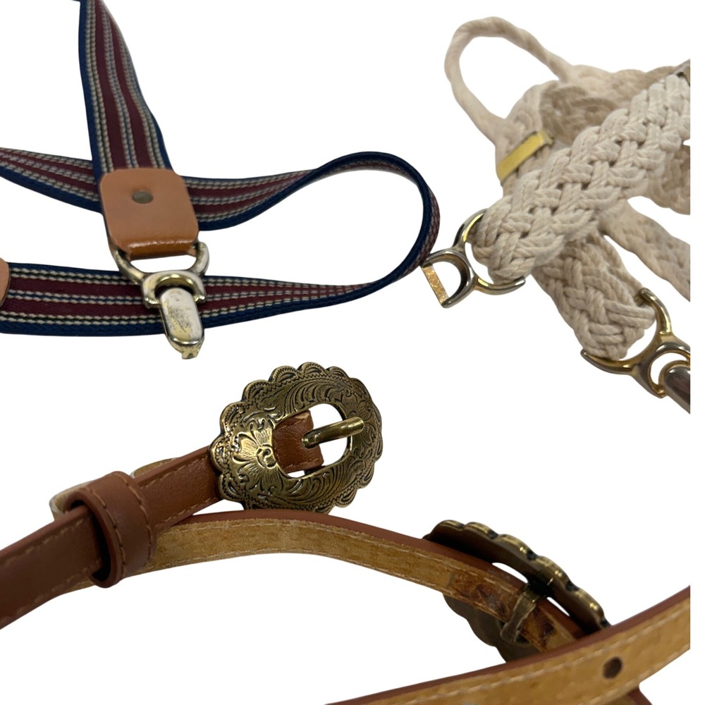 Vintage Lot of 3 Belts Braided Rope Striped Elastic Western Concho Brown Cream